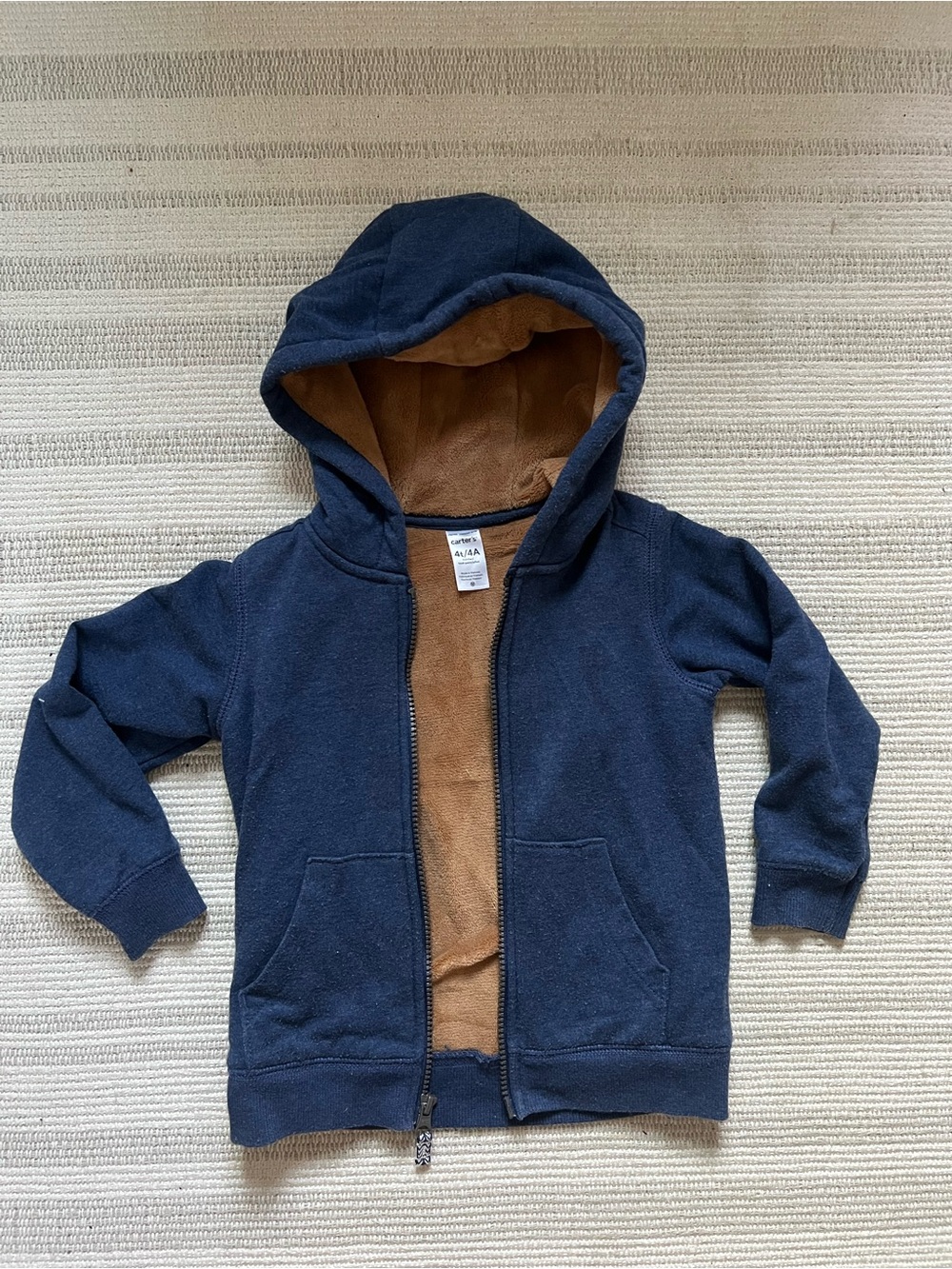 Kids 4T Navy Blue Zip-Up Hoodie with Brown Lining
